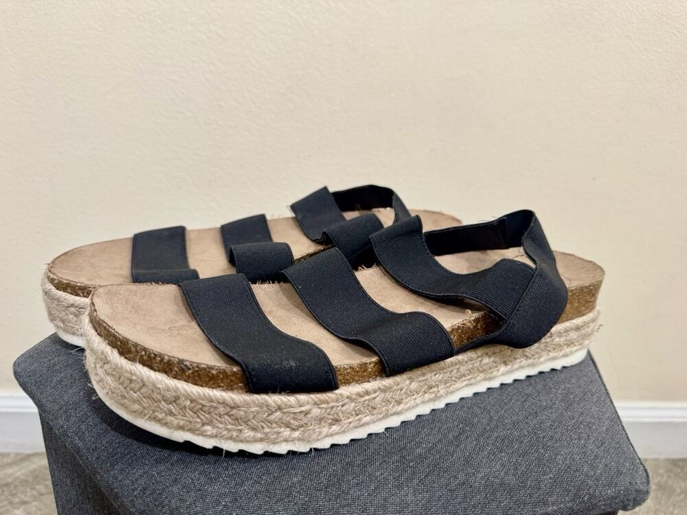 Madden Girl Black Strappy Slip-On Wedge Sandals Rope Accents Women’s 11 M